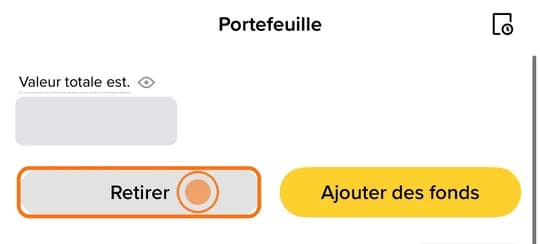 Portefeuille Binance (solde masqué), bouton « Retirer » encadré