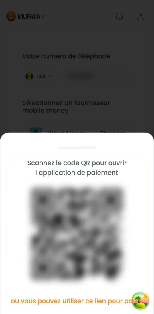 Wave payment window (French interface): QR code and payment link